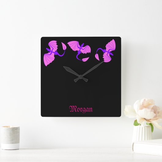 紫色のドラゴンクロック スクエア壁時計 (ホーム)