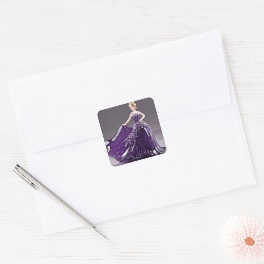 紫色のドレスを着たクリスタルガラスの王女 スクエアシール (封筒)