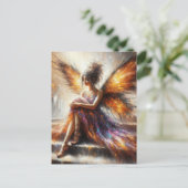 紫色のドレスを着た妖精が階段に座って ポストカード (スタンド正面)