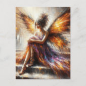 紫色のドレスを着た妖精が階段に座って ポストカード (正面)