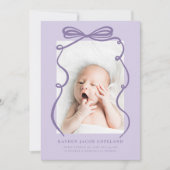 紫色のドードルボーフレーム誕生発表写真 案内状 (正面)