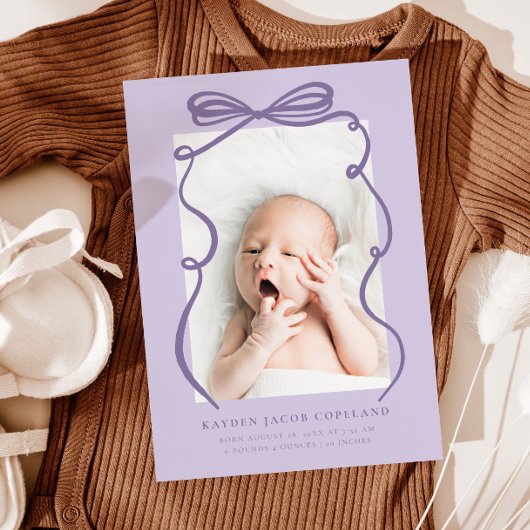 紫色のドードルボーフレーム誕生発表写真 案内状