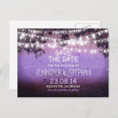 紫色のナイトライトロマンチックな日付を保存 案内ポストカード (正面/裏面)