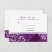 紫色のナスのダマスクのウェディングレスポンスカード 出欠カード (正面/裏面)