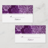 紫色のナスのダマスクウェディング座席表 プレイスカード (正面/裏面)
