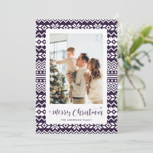 紫色のニットのセーター写真クリスマスカード シーズンカード (スタンド正面)