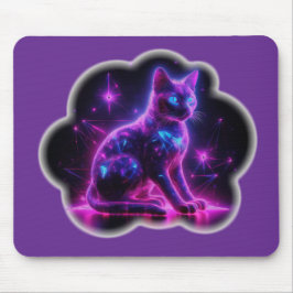 紫色のネオンシャム猫と青い目とスターバースト マウスパッド