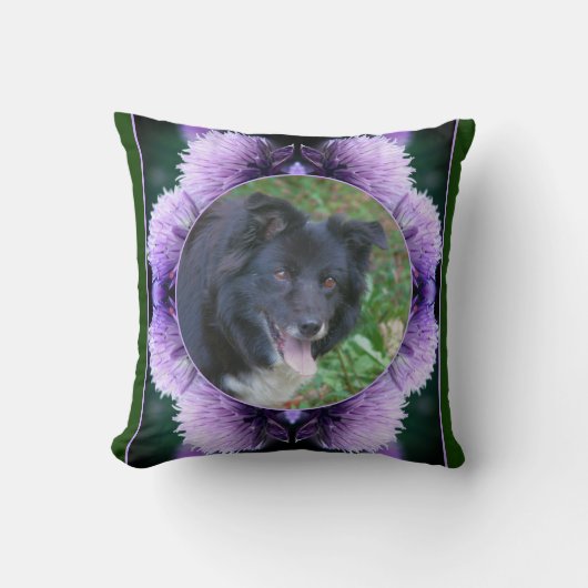 紫色のネギの花のフレーム独自の写真を作成 クッション (正面)