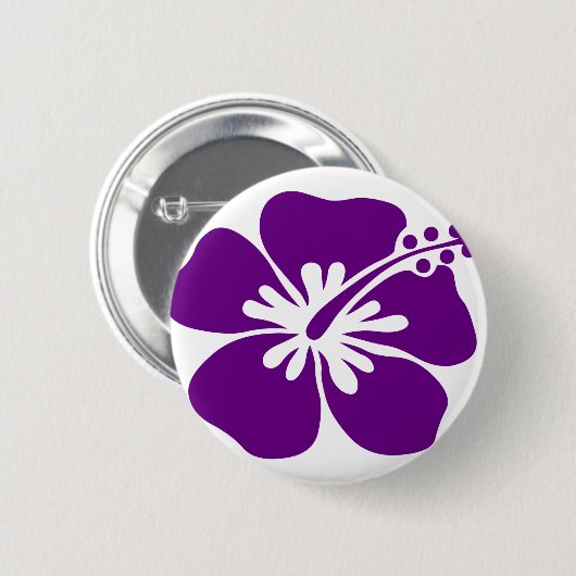 紫色のハイビスカスのアロハ花 缶バッジ (正面&裏面)
