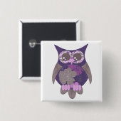 紫色のハイビスカスのフクロウボタン 缶バッジ (正面&裏面)