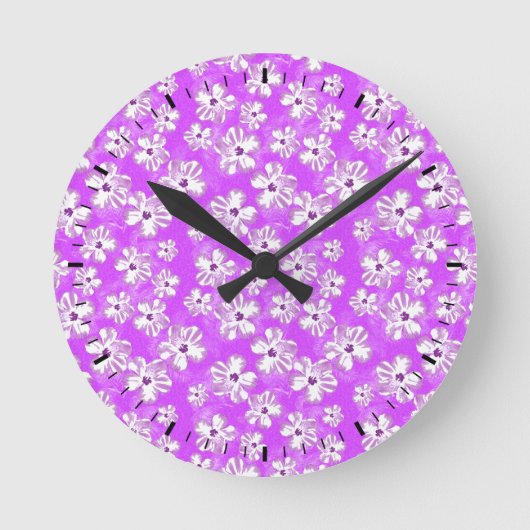 紫色のハイビスカスの花 ラウンド壁時計 (正面)