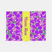 紫色のハイビスカスフラワートロピカルハワイアンデコール フリースブランケット (正面(横))