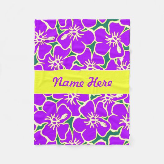紫色のハイビスカスフラワートロピカルハワイアンデコール フリースブランケット (正面)