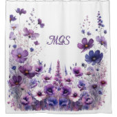 紫色のハイビスカスフローラモノグラムシャワーカーテン シャワーカーテン (正面)