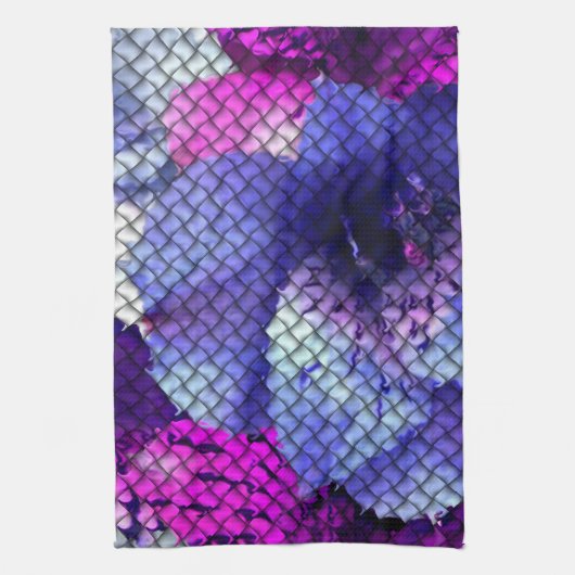 紫色のハイビスカス織モザイク模様 キッチンタオル (縦)