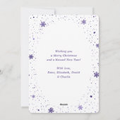 紫色のハッピーホリデーズスノーフレーク雪の写真 シーズンカード (裏面)