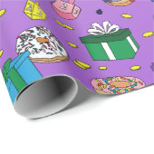 紫色のハヌカー模様 ラッピングペーパー (ロールコーナー)