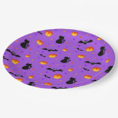 紫色のハロウィンのかぼちゃとコウモリ ペーパープレート (アングル)