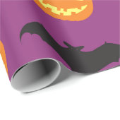 紫色のハロウィンのこうもり及び切り分けられたカボチャ ラッピングペーパー (ロールコーナー)