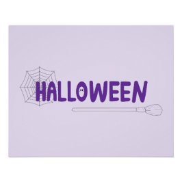 紫色のハロウィンレタリングとウェブと魔女 ポスター