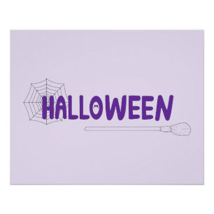 紫色のハロウィンレタリングとウェブと魔女 ポスター