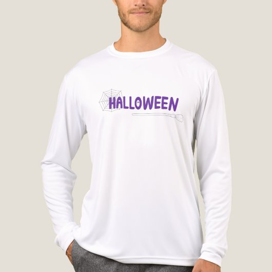 紫色のハロウィンレタリング+箒+クモの巣 トライブレンドTシャツ (正面)