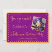 紫色のハロウィーンのバースデーパーティ招待状写真 招待状 (正面)