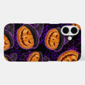紫色のハロウィーンスパイダーウェブとオレンジ色のカボチャ Case-Mate iPhoneケース (裏面 (横))
