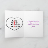 紫色のハートと花記念日に名前を付け、 カード (内部)