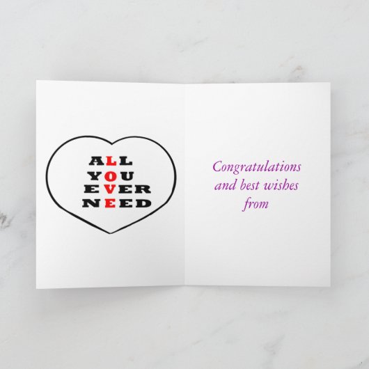 紫色のハートと花記念日に名前を付け、 カード (内部)