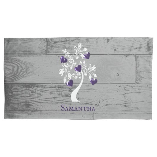 紫色のハートパーソナライズされた枕ケース 枕カバー (正面左)