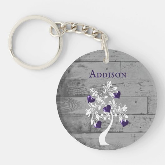 紫色のハートパーソナライズされたKeychain キーホルダー (正面)
