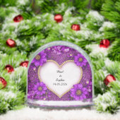 紫色のハートフレーム(グリッターと花) (クリスマス)