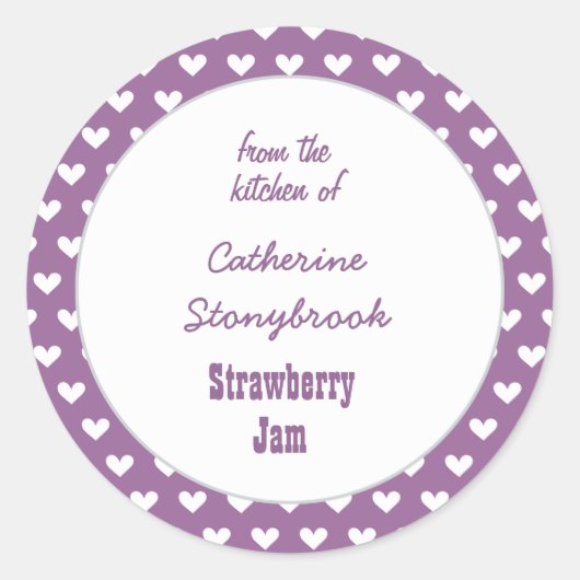 紫色のハート缶詰ラベルのキッチンからV7 ラウンドシール (正面)