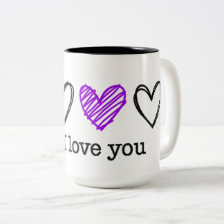 紫色のハート バレンタインデー P.S. I Love You デー ツートーンマグカップ