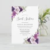 紫色のバイオレットウォーターカラーフラワーズスウィート16パーティー 招待状 (スタンド正面)