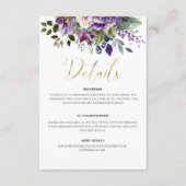 紫色のバイオレット水色ブーケ金ゴールドスクリプト エンクロージャーカード (正面)