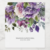 紫色のバイオレット水色ブーケ金ゴールドスクリプト ワインラベル (シングルラベル)