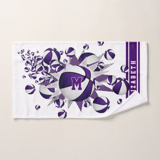 紫色のバスケットボールは女の子をモノグラムの主演する ハンドタオル (ハンドタオル)