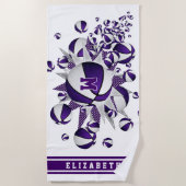 紫色のバスケットボールは女の子をモノグラムの主演する ビーチタオル (正面)