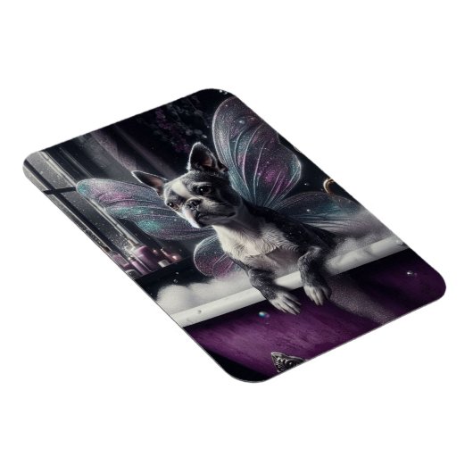 紫色のバスタブに登場する可愛いボストンテリアの妖精 マグネット (右側)