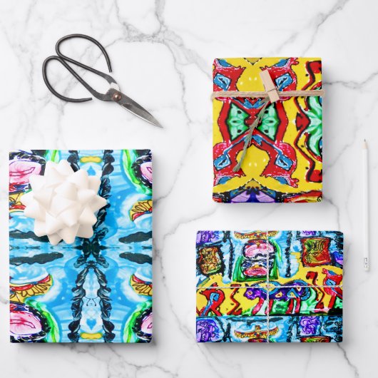 紫色のバッファローギフトラップ – 3枚のシートを含む ラッピングペーパーシート (正面)