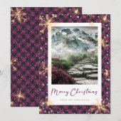 紫色のバッファロープレイドマウンテンクリスマスカード シーズンカード (正面/裏面)