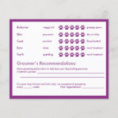 紫色のバナーシルエットドッググルーミングレポートカード (裏面)