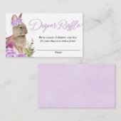 紫色のバニー赤ちゃんシャワーおむつラッフルカード エンクロージャーカード (正面/裏面)