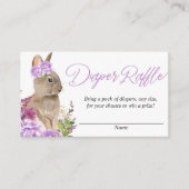 紫色のバニー赤ちゃんシャワーおむつラッフルカード エンクロージャーカード (正面)