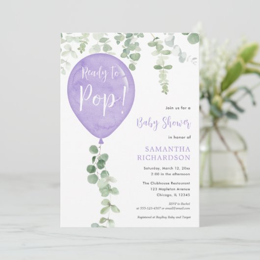 紫色のバポップ・アートのルーンベーモダンビーシャワーの準備ができている 招待状 (スタンド正面)