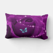 紫色のバラおよび青の蝶 ランバークッション (裏面)