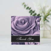 紫色のバラのレースのリボンの結婚式のサンキューカード サンキューカード (スタンド正面)