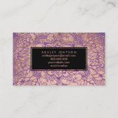 紫色のバラの金ゴールドのbohoの曼荼羅の毛のタイポグラフィ 名刺 (裏面)
